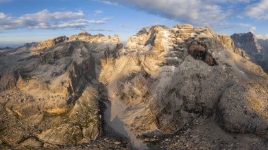 Alpine panorama, aerial view, impressive mountain peaks of the Brenta Mountains, Brenta,