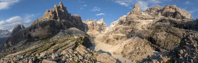 Evening at Refugio Francis Fox Tuckett, alpine panorama, aerial view, impressive mountain peaks of