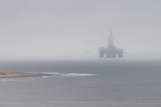 Hazy weather, oil rig near Walvis Bay, Namibia