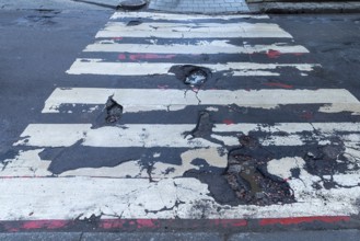 Dilapidated street and crosswalk, Lviv, Ukraine