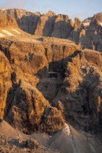 Detail, rocks and mountain peaks of the Brenta Mountains, evening mood with alpine glow, Brenta,