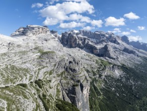 Impressive mountain peaks of the Brenta Mountains, 360 degree alpine panorama, aerial view, Brenta,