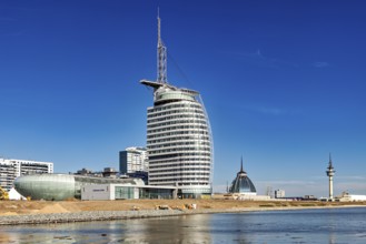 Modern high-rise building on the coast with clear blue sky, The City of Bremen