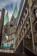 Modern and Gothic architecture with cathedral towers and glass design, Bremen Cathedral