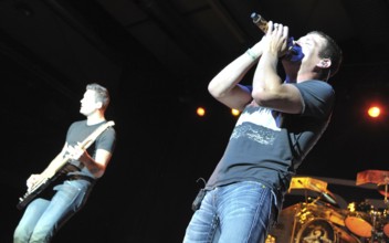 3 Doors Down, US bassist Todd Harrell, singer Brad Arnold (fltr.) performing live in C-Halle on