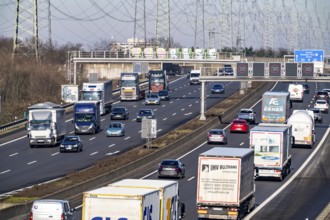 A57 motorway near Kaarst in the Rhein-Kreis Neuss, view towards Kaarst motorway junction, heavy