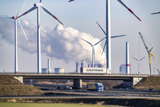 RWE Power brown coal power plant Neurath, RWE wind farm, Jackerath motorway junction, A44 and A61,