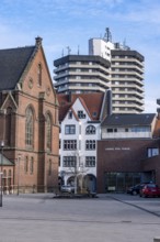 The city center of Herne, Europaplatz, evangelische Kreuzkirche, high-rise residential building,