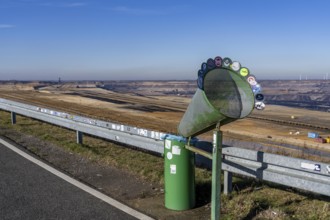 Garzweiler II coal mine, view from Jackerath viewpoint, waste bin with funnel, North