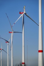 Defective wind turbine, bent rotor blade, in the Bedburg A44n wind farm, in the Garzweiler