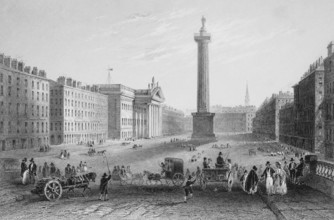 Post Office and Nelson Column, Sackville Street, Dublin, Ireland, cityscape, wide street, row of