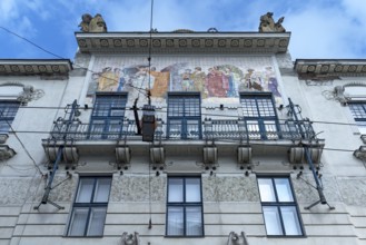Art Nouveau house façade with coloured frescoes, residential building around 1900, Czernowicz,
