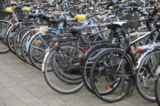 Lots of bikes in the bicycle parking lot in front of Oldenburg Central Station, Lower Saxony,