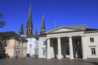 Castle Square with Castle Guard and St. Lambert's Church in the background, Lower Saxony, Germany