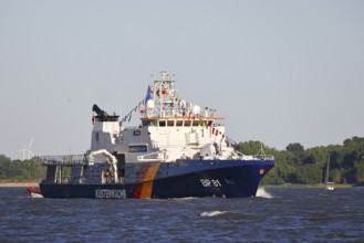 Decorated ship of the German Coast Guard and Federal Police BP 81 Potsdam leaves the Port of