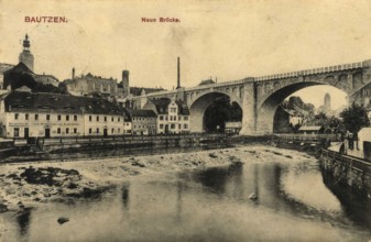 Historical postcard around 1900, Bautzen, Neue Brücke, Saxony, Germany, digital reproduction of a