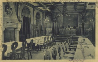 Historical postcard around 1899, the interior of the Bauernschänke in Diez an der Lahn, Rhein-Lahn