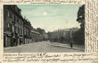 Historical postcard around 1899, Bayreuth, Opernstraße and Opera House, Upper Franconia, Bavaria,