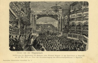 Historical postcard around 1872, Bayreuth, performance at the opera house, Upper Franconia,