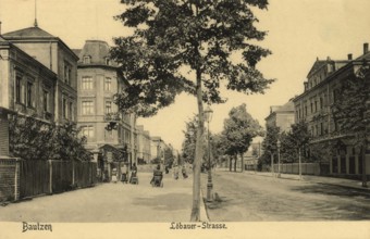 Historical postcard around 1900, Bautzen, Löbauer Straße, Saxony, Germany, digital reproduction of