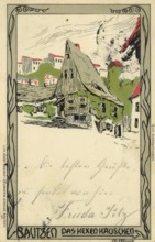 Historical postcard around 1900, Bautzen, Hexenhäuschen, Saxony, Germany, digital reproduction of a