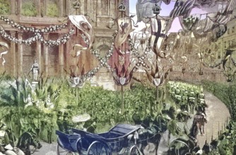 Historical illustration of the wedding of Maria von Teck, Victoria Mary Augusta Louise Olga Pauline