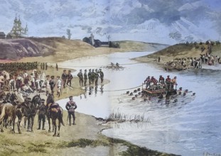 Historical illustration of the Russian maneuver 1882, crossing of the Moskva River near