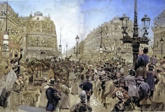 Historical illustration showing the visit of the Russian Mediterranean Squad at Paris, France, here
