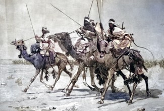 A camel ride of the Tuareg people in Libya, advance guard, the leading part of an advancing