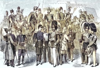 Uniforms of the russian soldiers in the year 1880, russische Dragoner und Husaren, Infanterie,