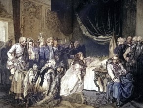 Historical illustration showing the last day of Emperor Joseph II, 1741 - 1790, in front of his