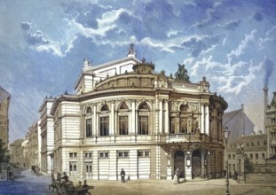 Historical illustration of the Raimund Theatre, a theatre in the Mariahilf district of Vienna,