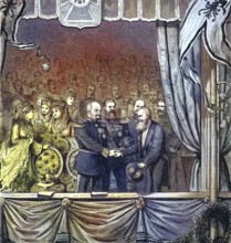 Historical illustration of the emperor shaking hands with an artist, 1870/Historical illustration