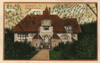 Historical postcard around 1900, Ballenstedt im Harz, bathhouse, Harz district in Saxony-Anhalt,