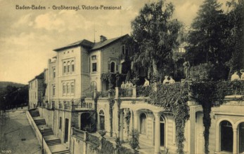 Historical postcard around 1910, Baden-Baden, Victoria boarding school, spa town in the Black