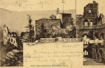 Historical postcard around 1910, Baden-Baden, Old Castle, spa town in the Black Forest,