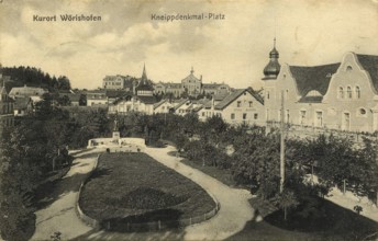 Historical postcard around 1910, Bad Wörishofen, Kneipp monument square, Unterallgäu district,