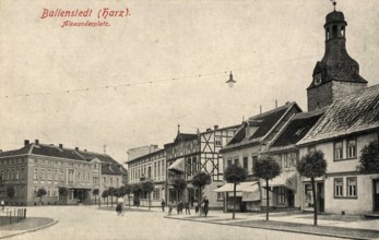 Historical postcard around 1900, Ballenstedt im Harz, Alexanderplatz, Harz district in