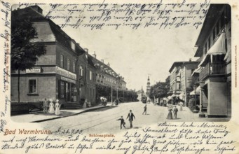 Historical postcard around 1910, Bad Warmbrunn in the Krkonoše Mountains, Castle Square, today