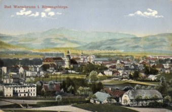 Historical postcard around 1910, Bad Warmbrunn in the Krkonoše Mountains, today Cieplice