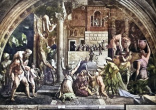 Historical photo (ca 1880) of The Fire in the Borgo, 1514, Stanza dell'incendio del Borgo, painted
