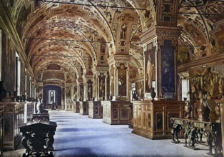 Historisches Foto (ca 1880) der Sixtinischen Halle der Vatikanischen Bibliothek, Rom, Italien /