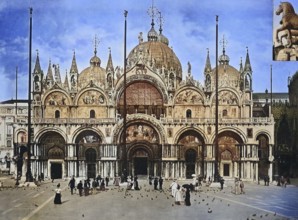 Historisches Foto (ca 1880) von Die west front der Markusbasilika, Markusplatz, Venedig, Italien /