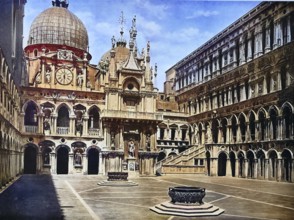 Historisches Foto (ca 1880) des Innenhofs des Dogenpalast, gegenüber der Basilika San Marco,