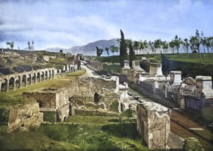 Historic photo (ca 1880) of the ruins of Pompeii, die Straßen der Gräber, Italien / Historic photo