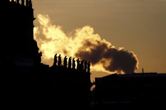 View of the sculptures of the Dresden Court Church, winter, Saxony, Germany