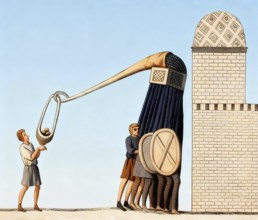 Stone-throwing siege engine, 14th century