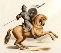 Riding knight in his hauberk, Middle Ages
