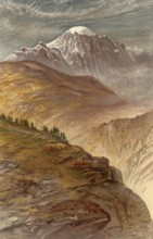 Mont Vélan rises on the border between the Aosta Valley and the Vallese, 1860, Italy, authentic,