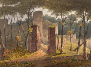 Entrance to Coningsborough Castle, 1825, medieval castle ruins in the village of Conisbrough in the